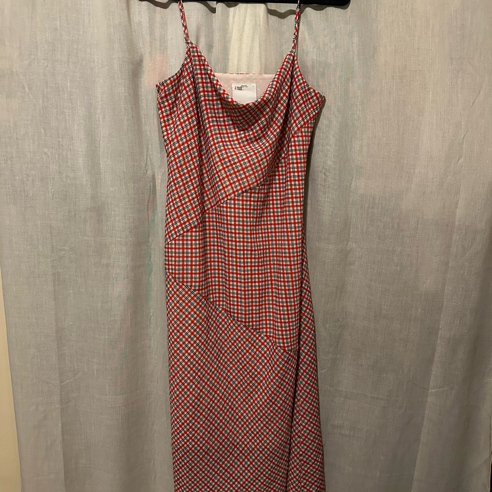 C/MEO Collective Red and White Checkered Midi Dress